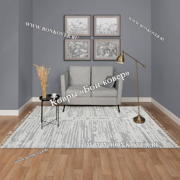 Турецкий Ковер Комфорт Дизайн 30085 Серый с Белым