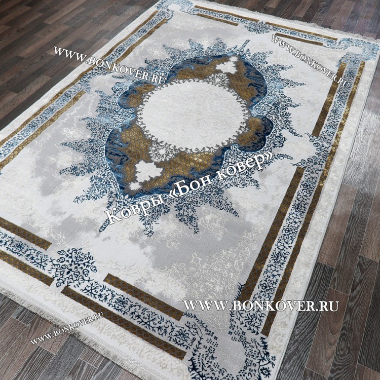 Коротковорсный Турецкий Ковер Для гостиной New2 дизайн 04 Серый с Синим