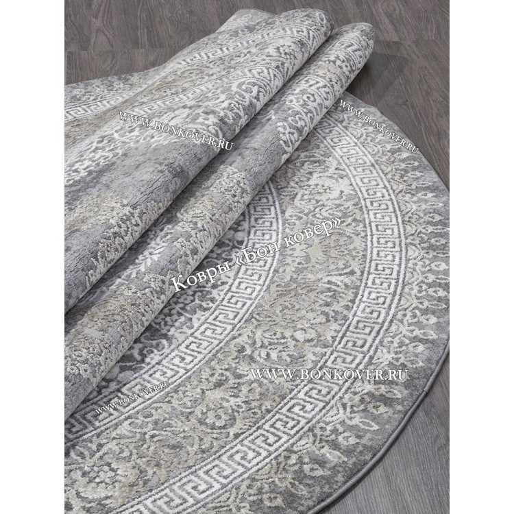 Классический ковер дизайн 93 Серый с коричневым круг